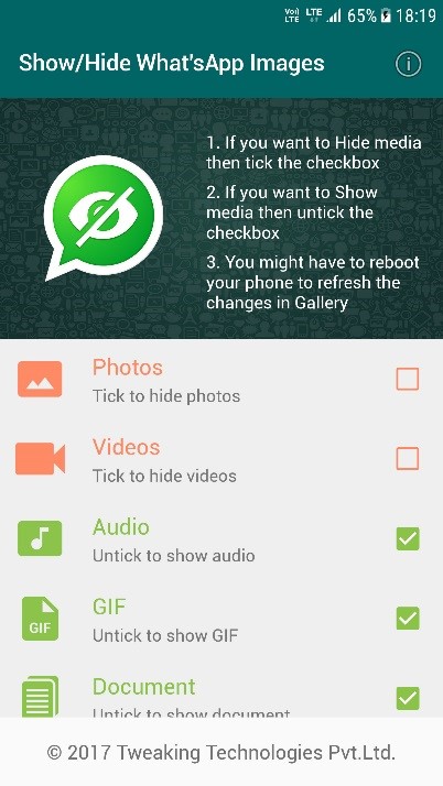 show hide whatsapp images