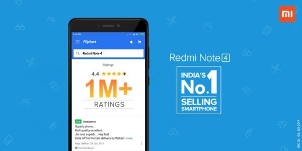 redmi note 4 crosses 1 million rating on flipkart