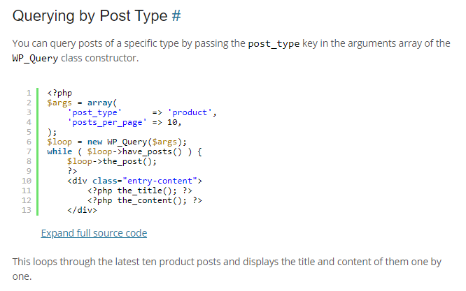 Querying by post type WordPress