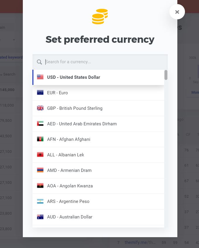 KWfinder Preferred CPC Currency