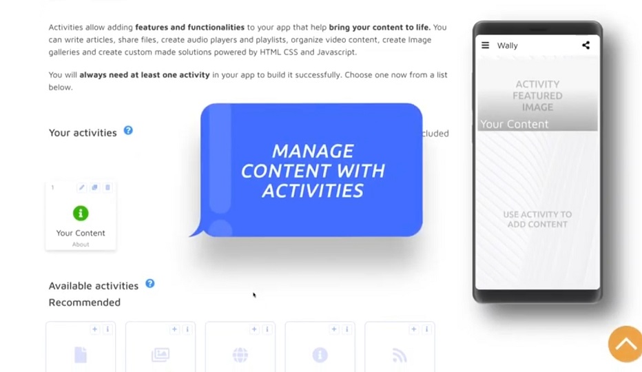 Manage content with activities