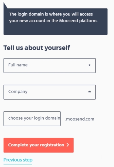 Moosend account registration