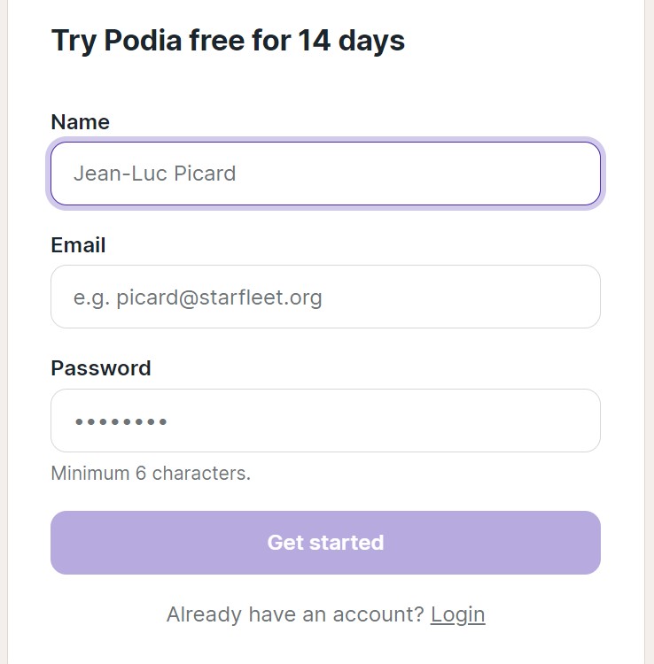 Podia Sign Up and Login