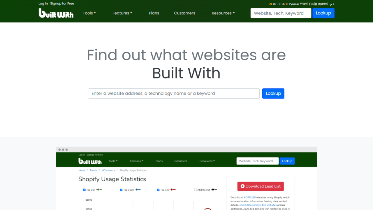 BuiltWith Homepage