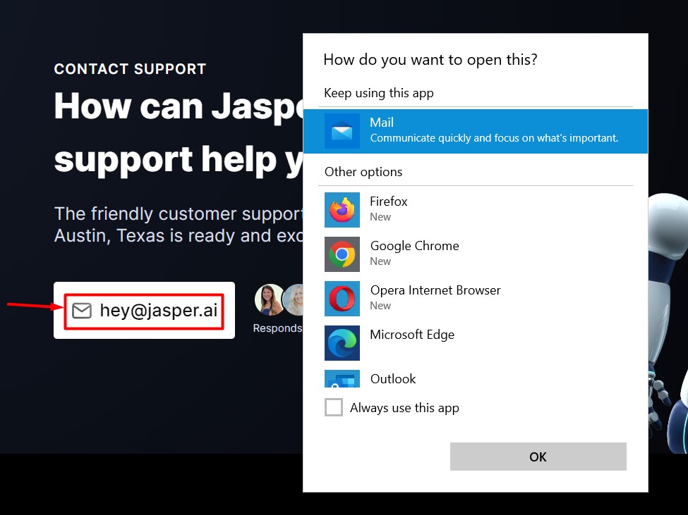 Jasper contact through mail