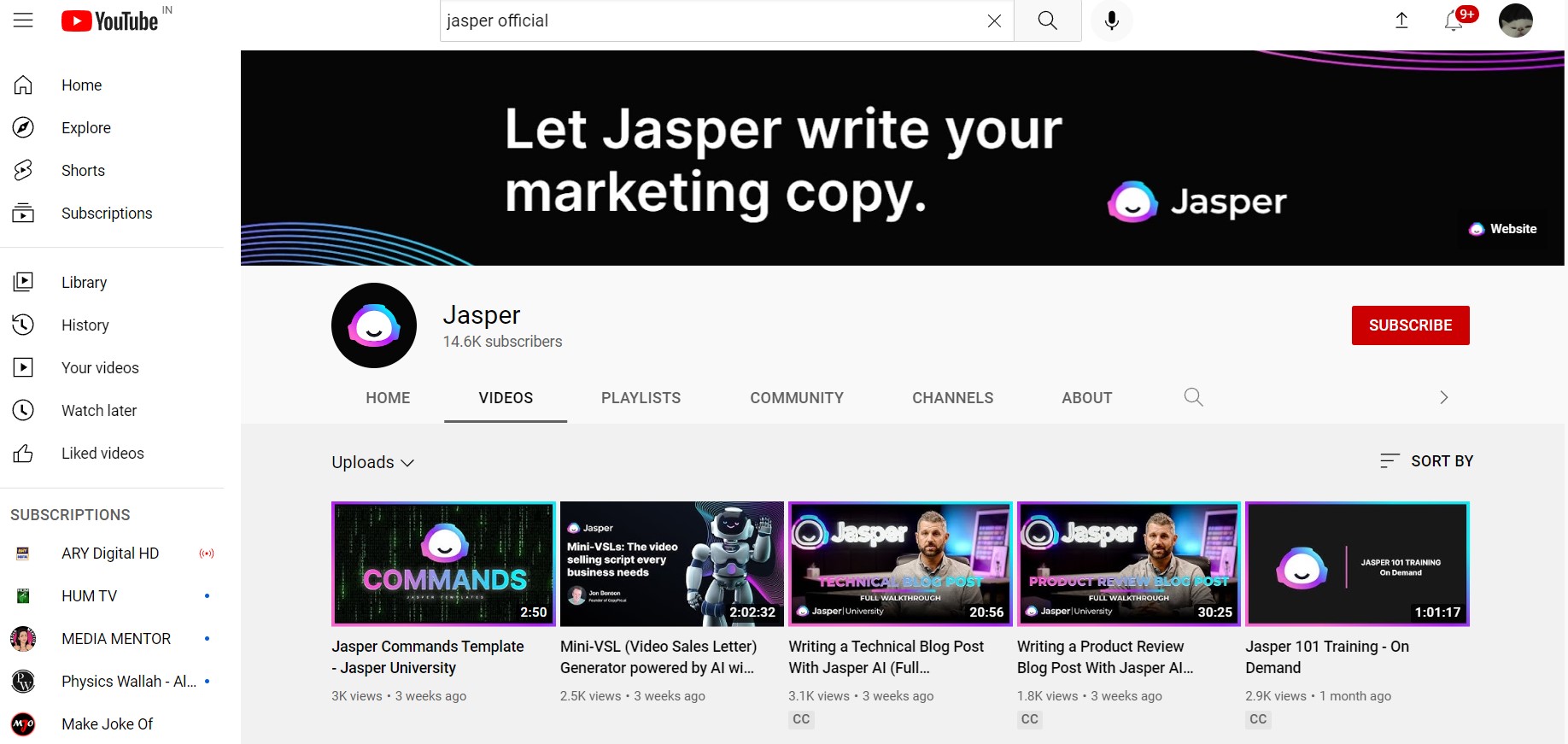 Jasper youtube community