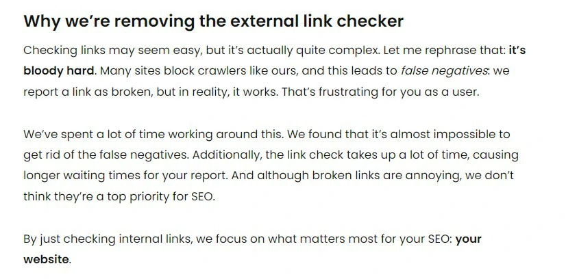 Why No External Link Checker in SiteGuru