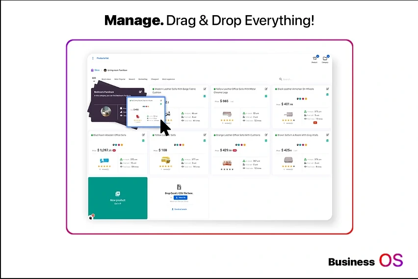 Selldone Feature Manage. Drag and Drop Everything