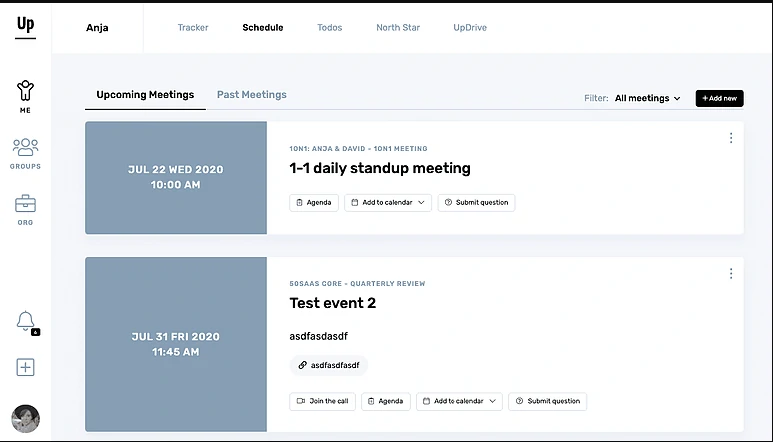 Upcoach Feature Organize and Schedule Meetings