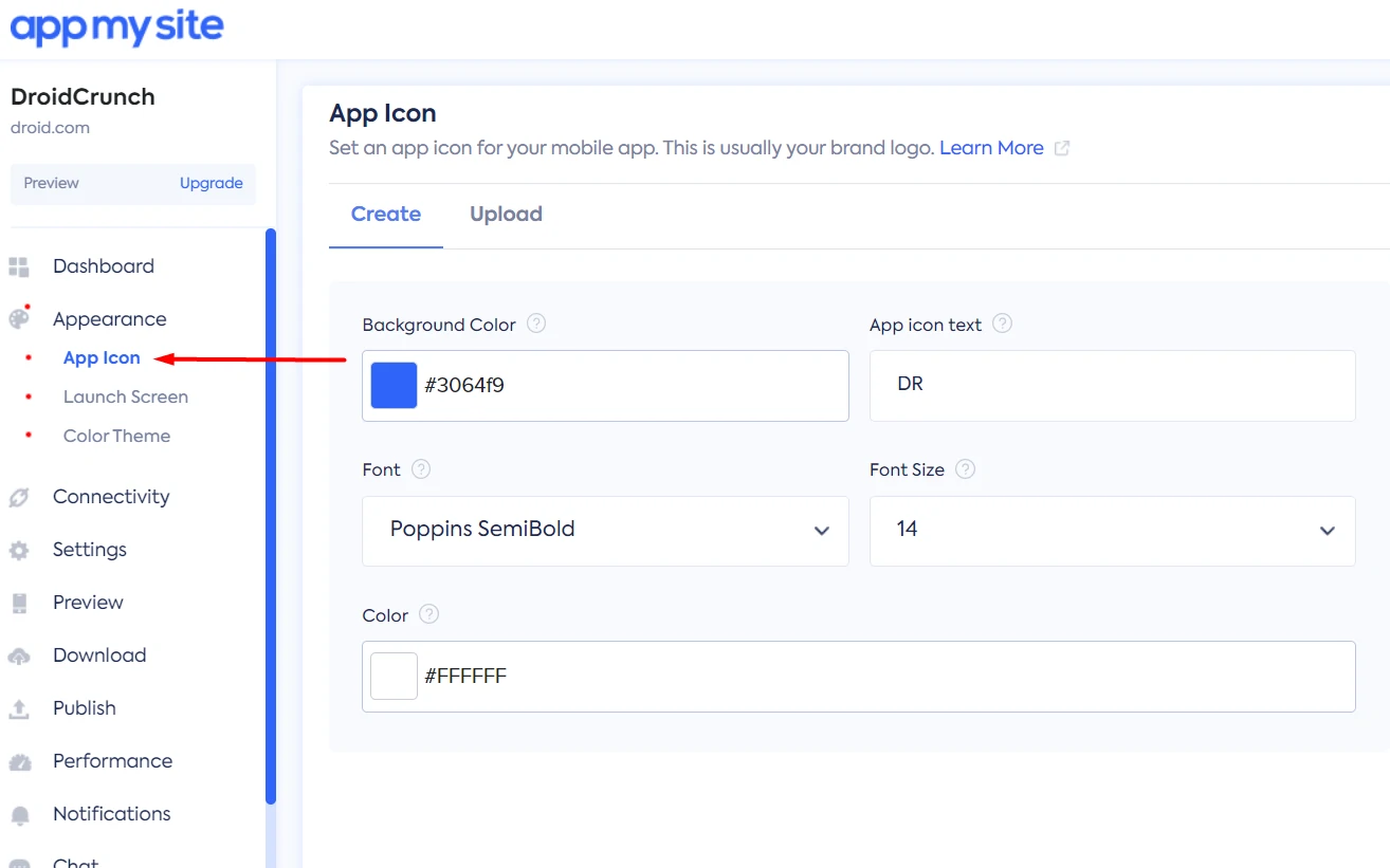 Appmysite app appearance