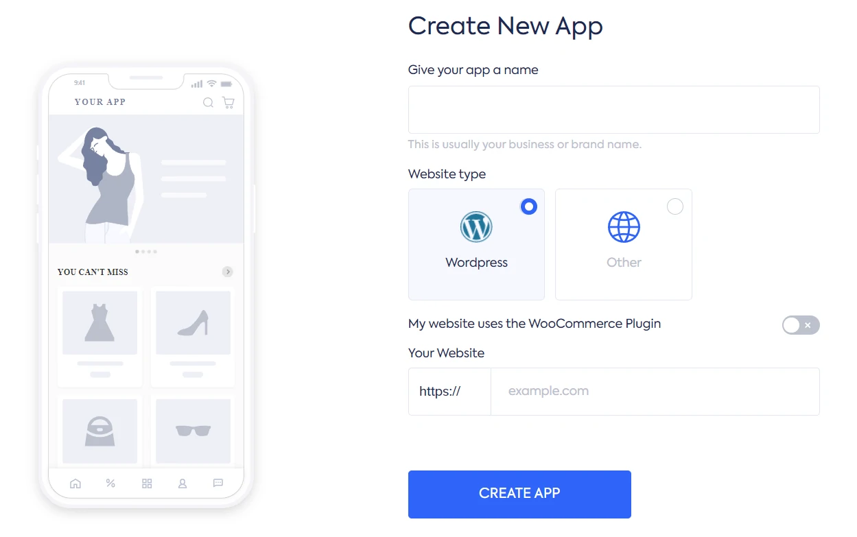 Appmysite creating an app