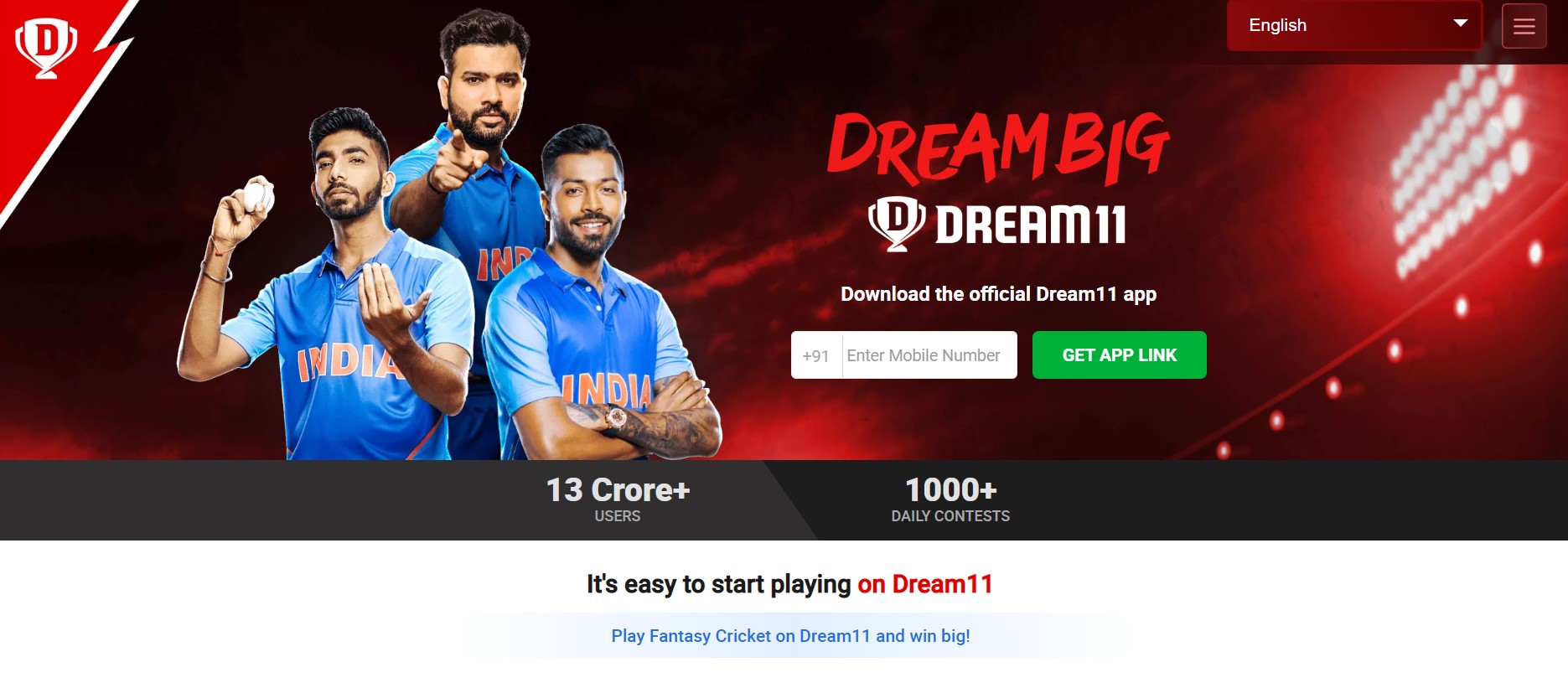 Dream 11  Fantasy Cricket AppHomepage