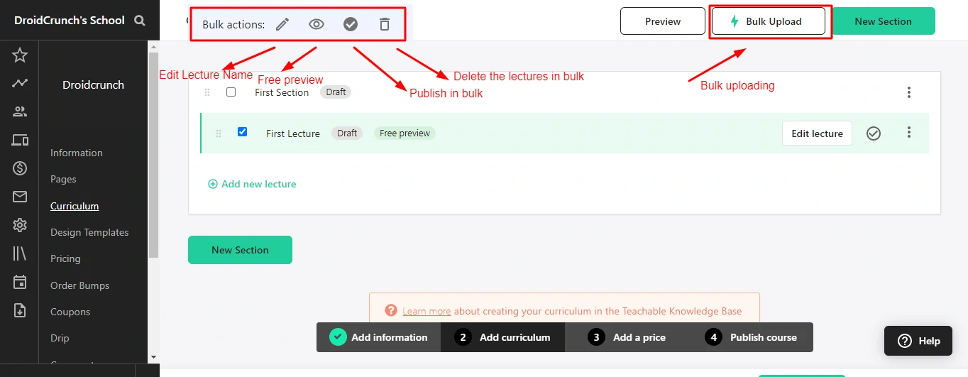 Teachable Review Add Bulk Uploading And Bulk Actions