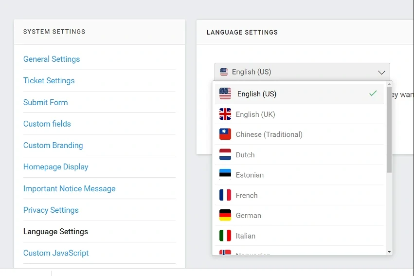 Ticksy Features Multilingual