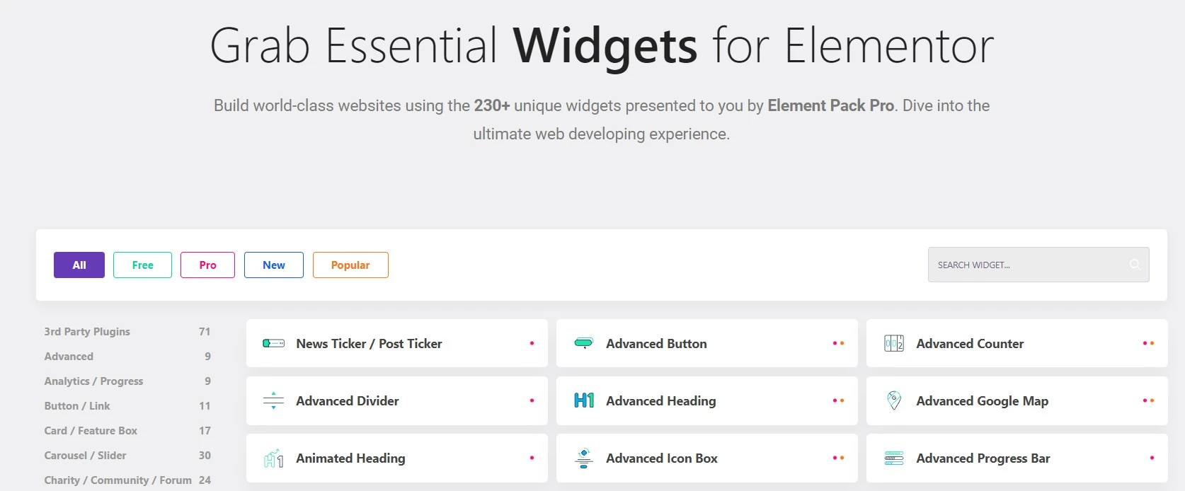 Element pack pro widgets