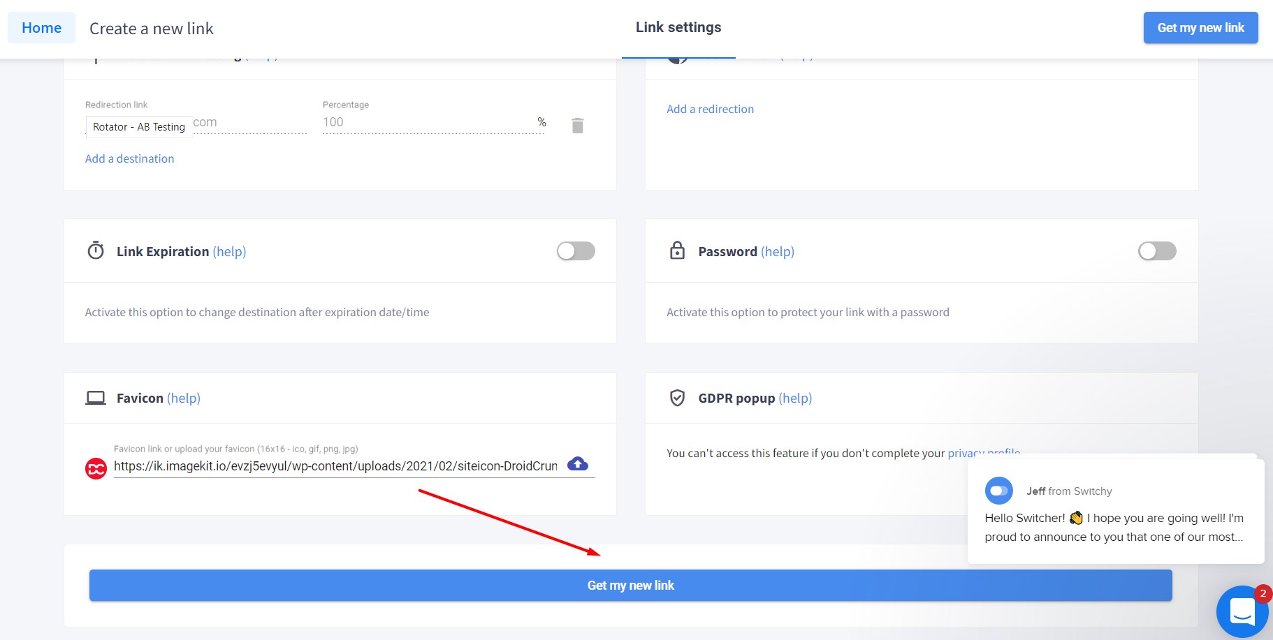Switchy get new link
