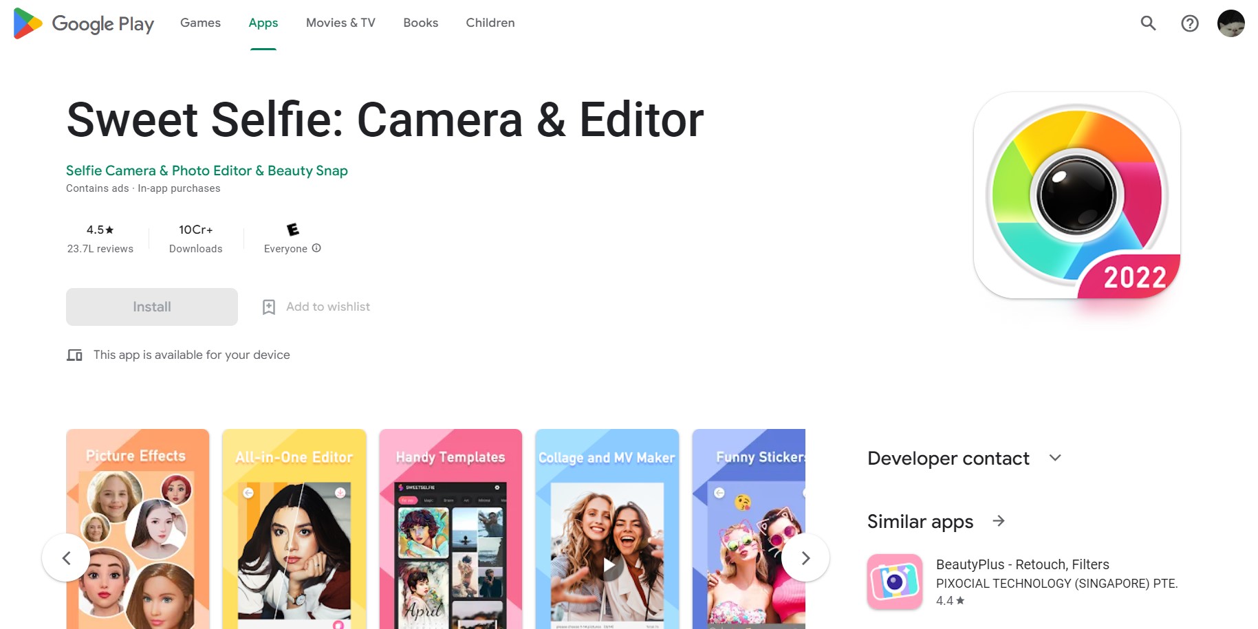 Sweet selfie beauty camera and makeup app