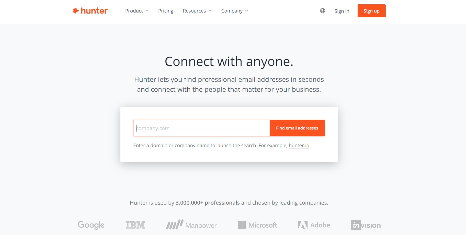 Hunter to find professional email address