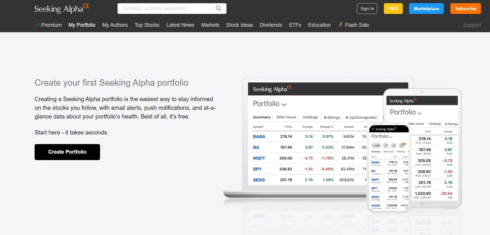 Seeking Alpha premium portfolio analysis report software