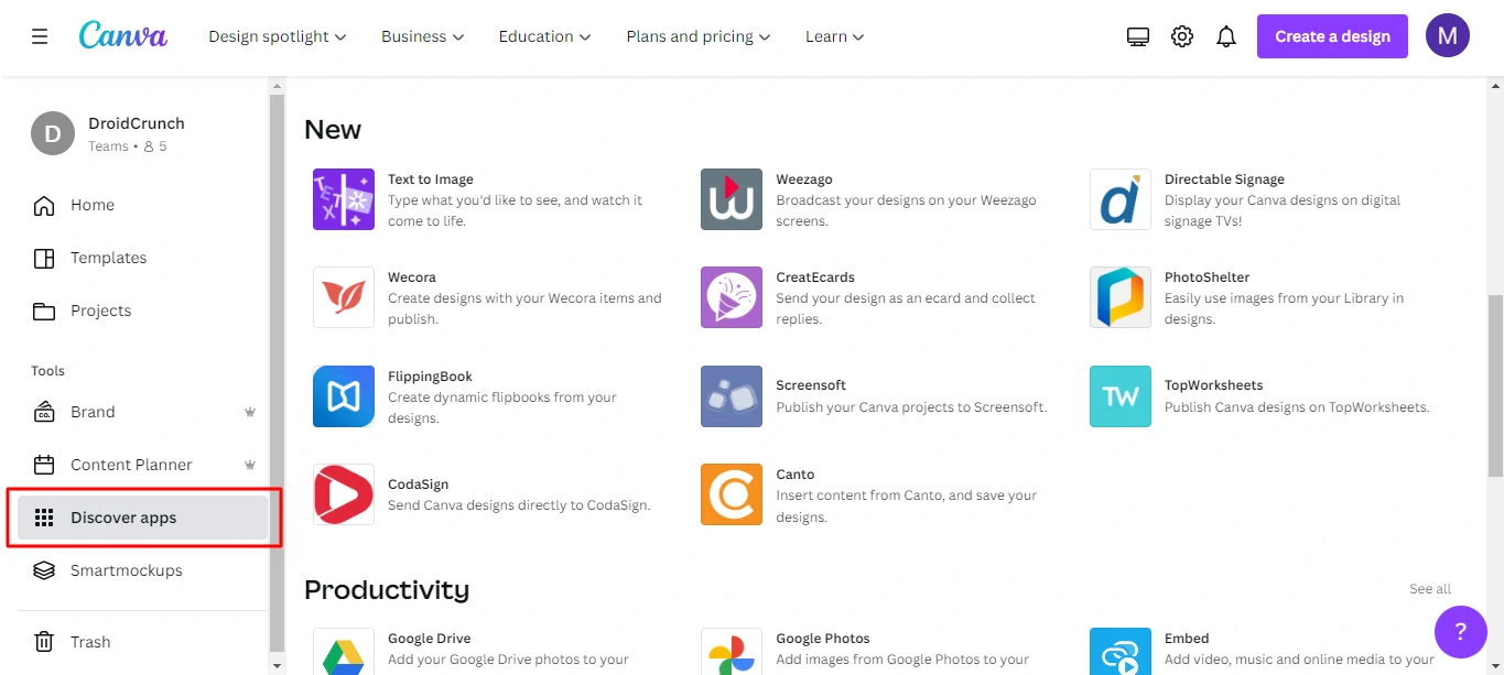 Canva Discover Apps