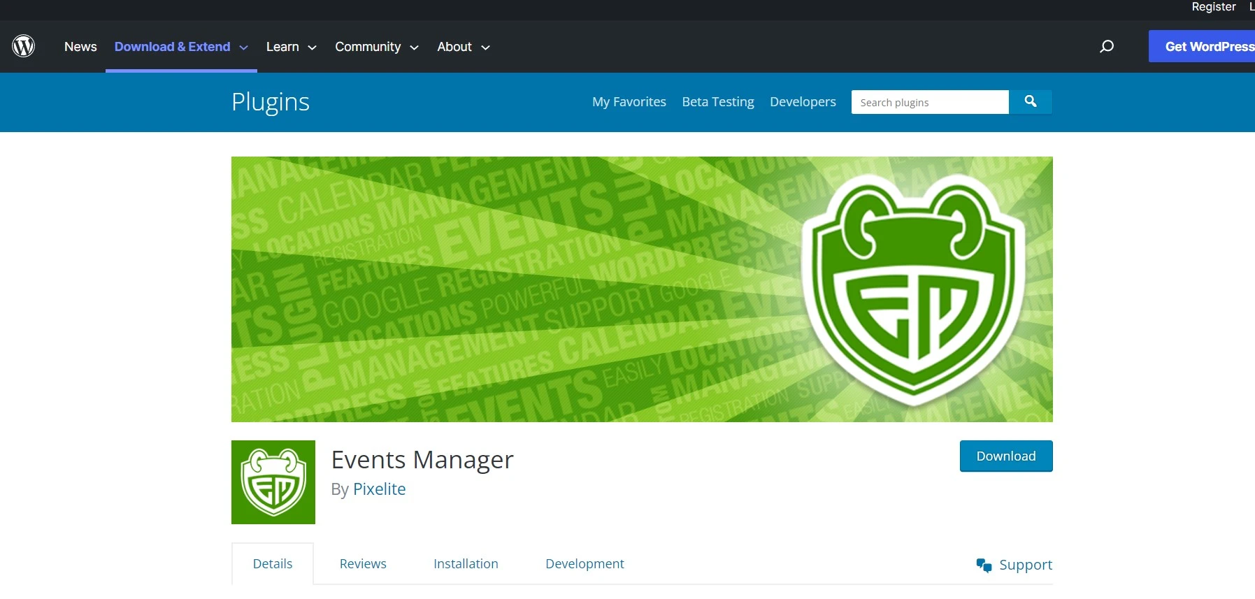Events manager wp plugin