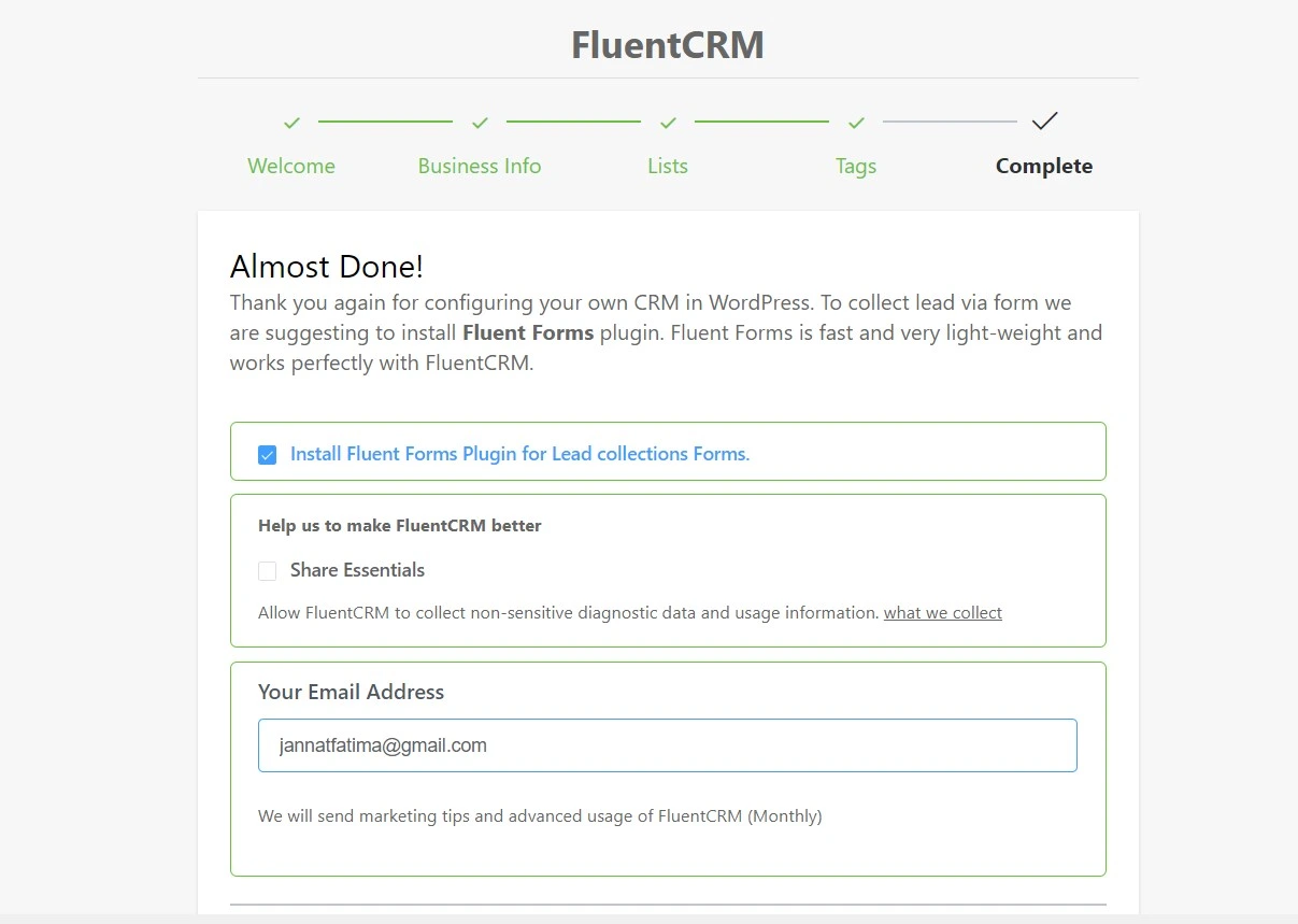 Fluent crm completion