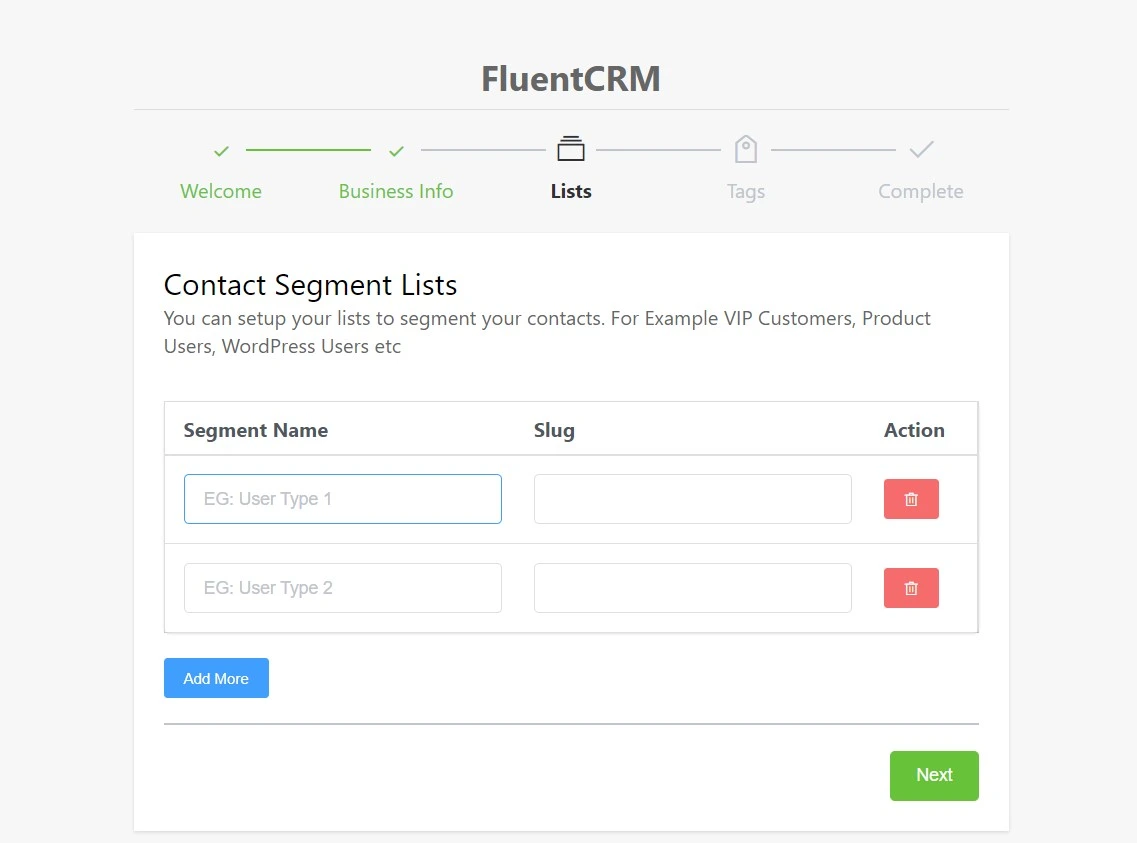 Fluent crm lists