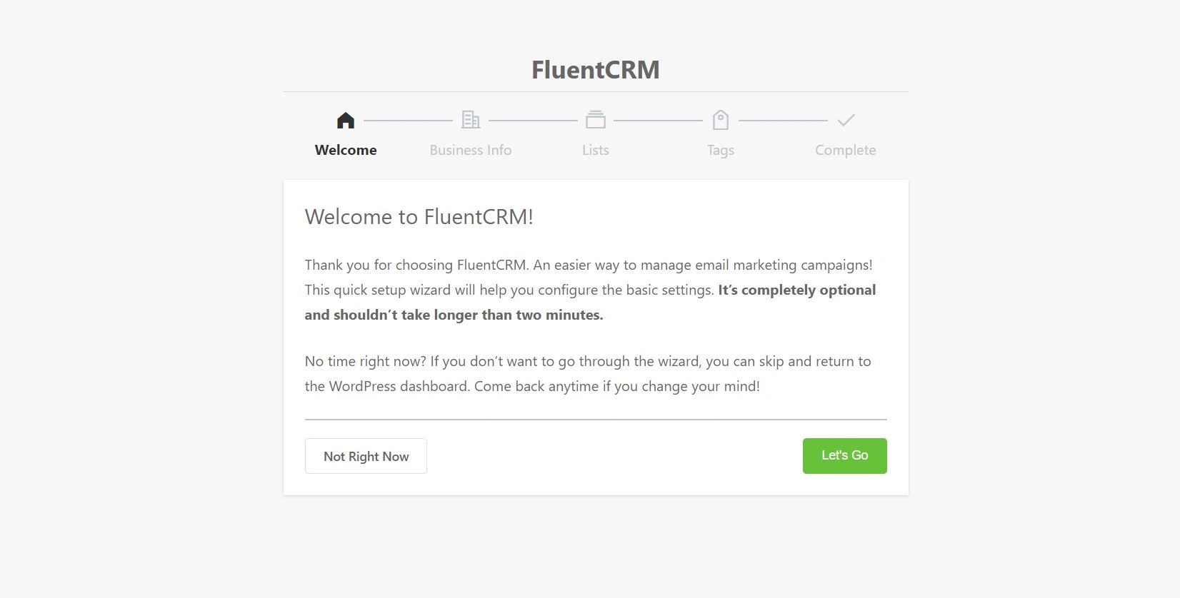 Fluent crm welcome window