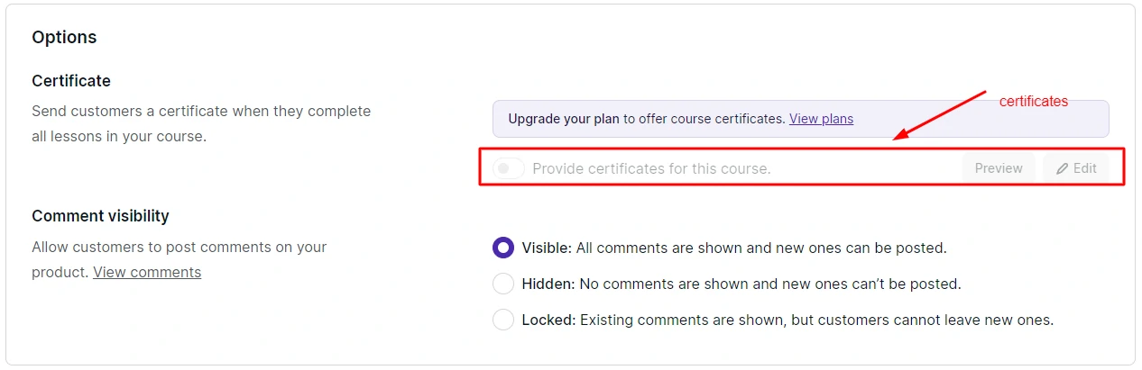 Podia certificates feature.