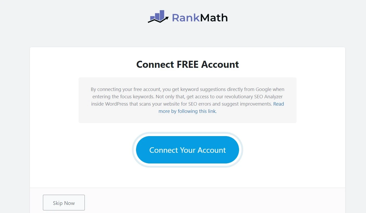 Rank math account connection