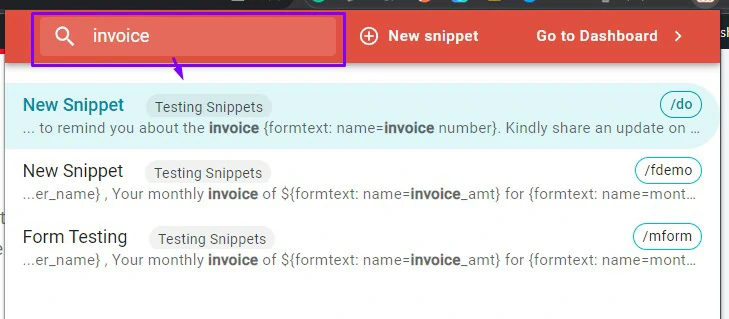 Search Snippets in Text Blaze