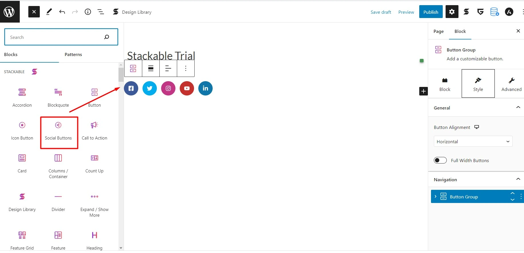 Stakable social button blocks