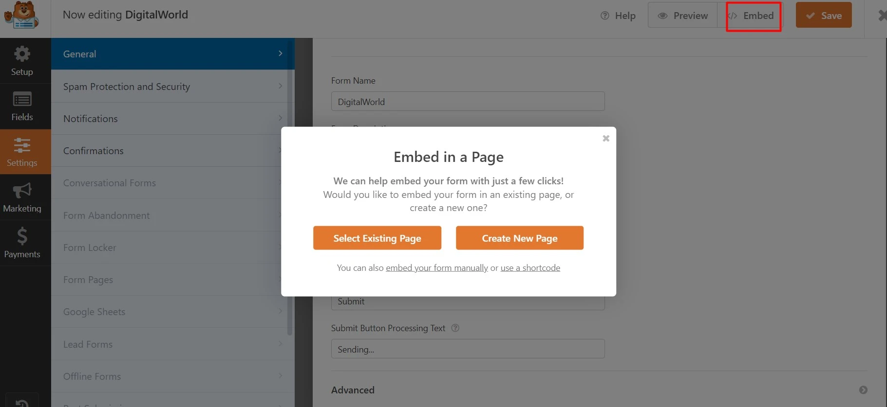 Wpform embed your form