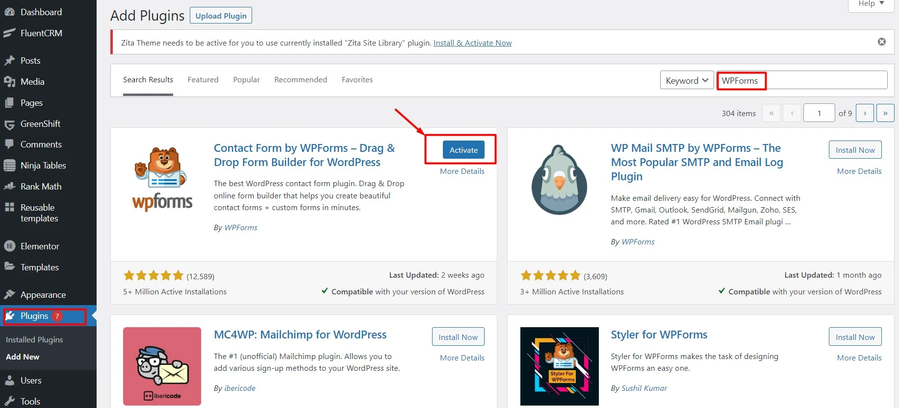 Wpforms activation