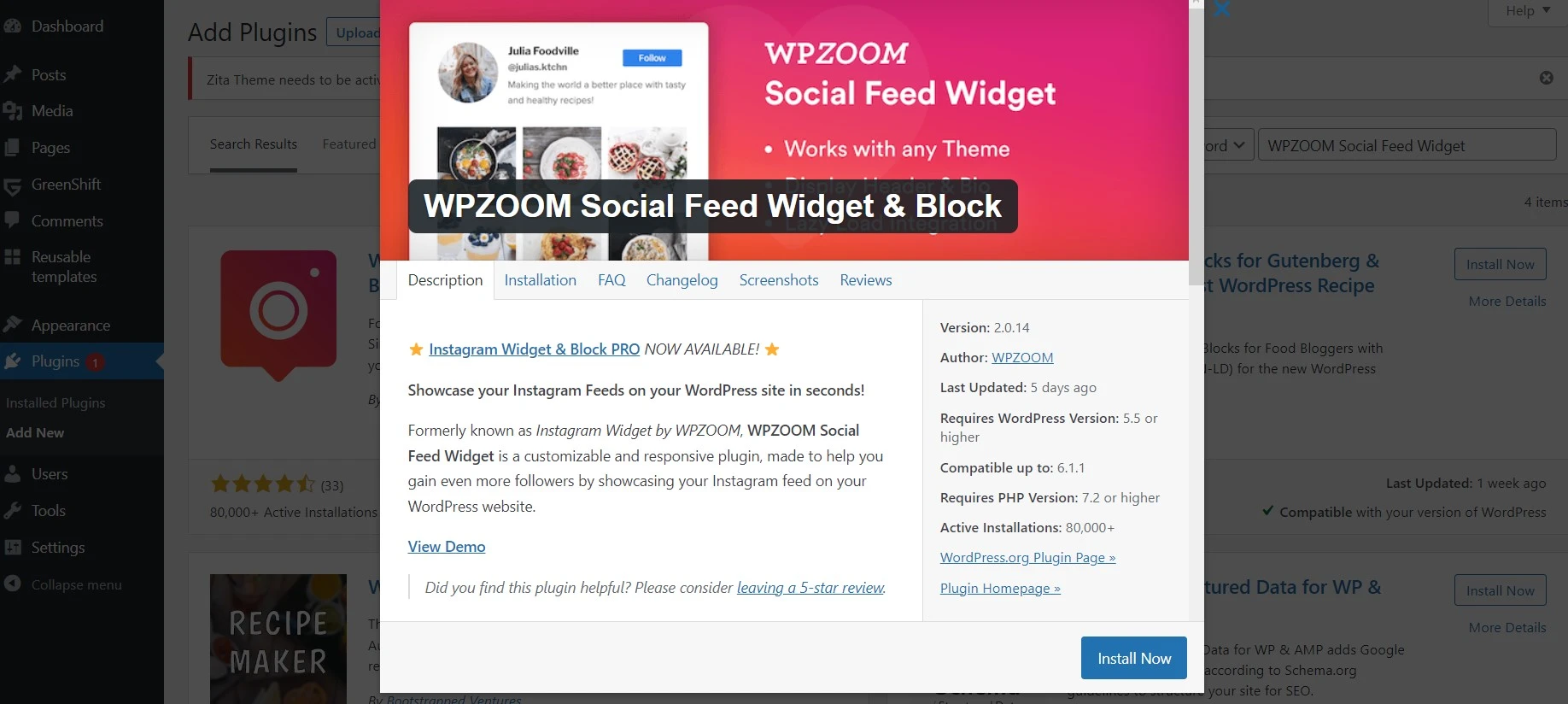 Wpzoom social feed widget plugin for wordpress