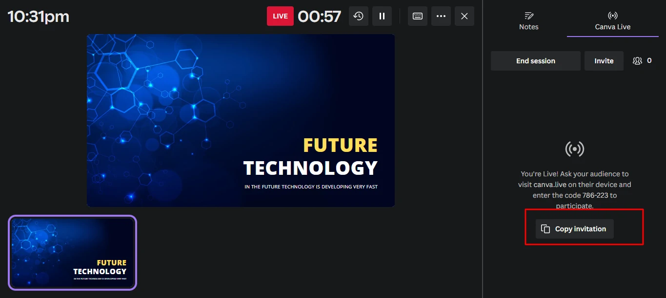Canva Live Stream (copy the invitation link)