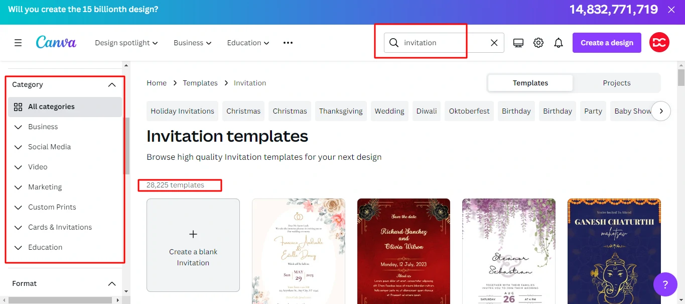 Search Templates on the Home Page