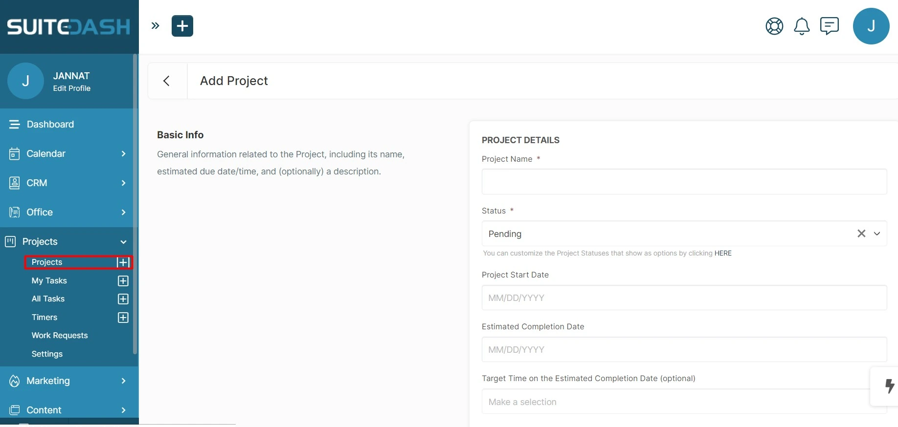 Suitedash add project