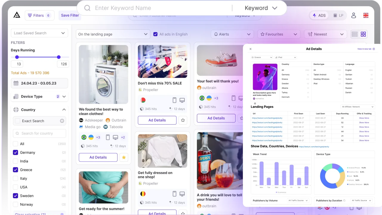 Advanced Search & Filters of Adplexity