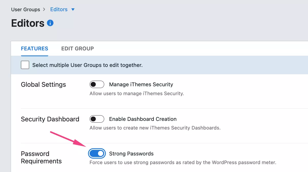 iThemes Strong Password Requirement for User Roles