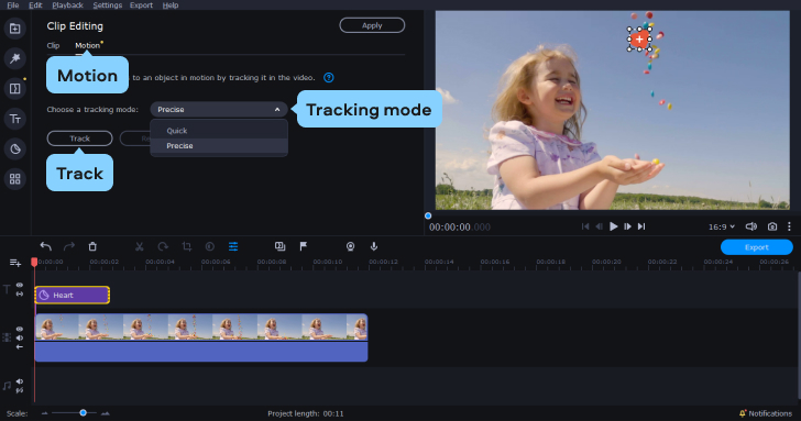 Motion Tracking in Movavi Video Editor