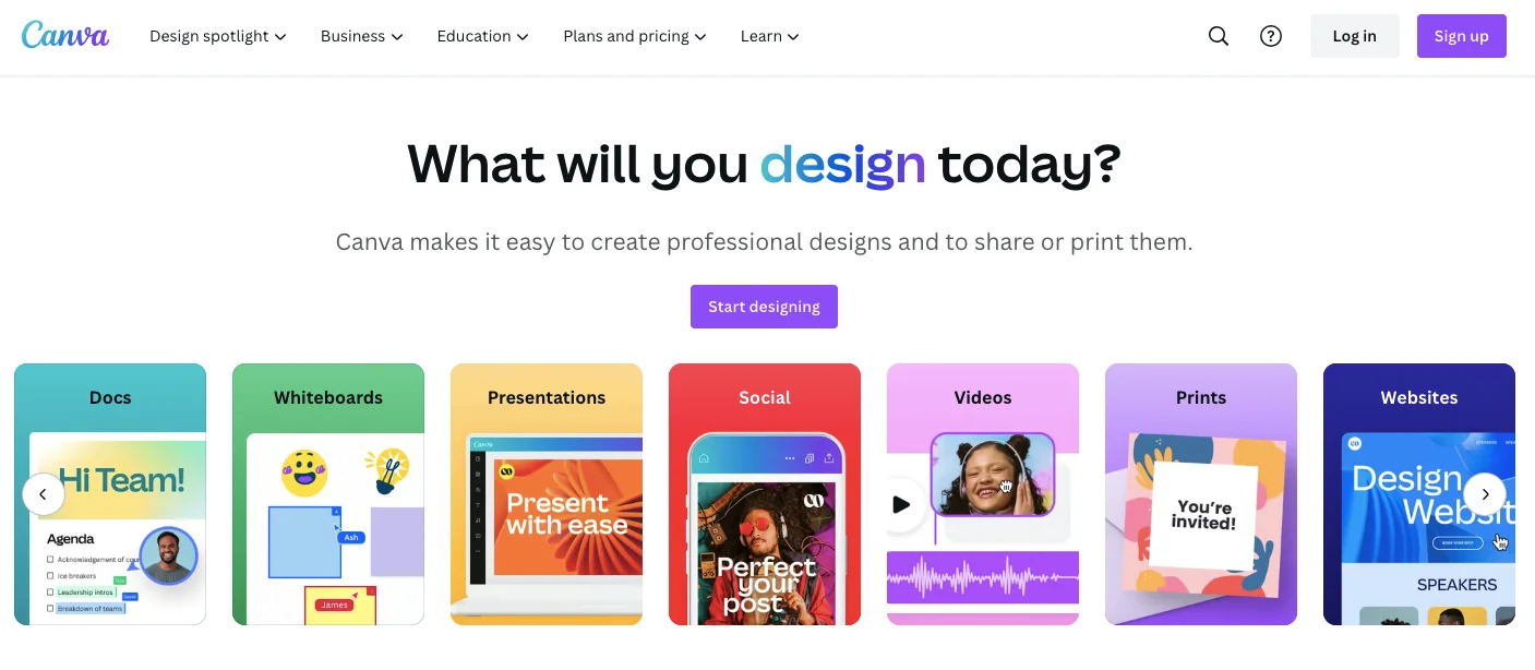 canva homepage