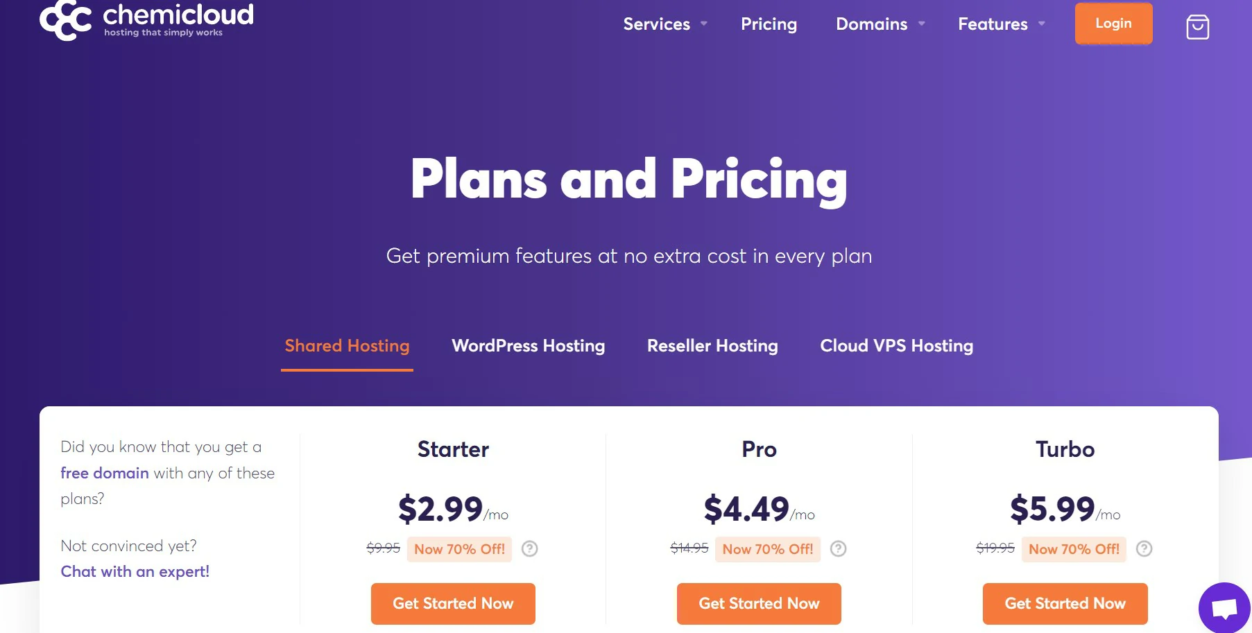 Chemicloud hosting and pricing plans