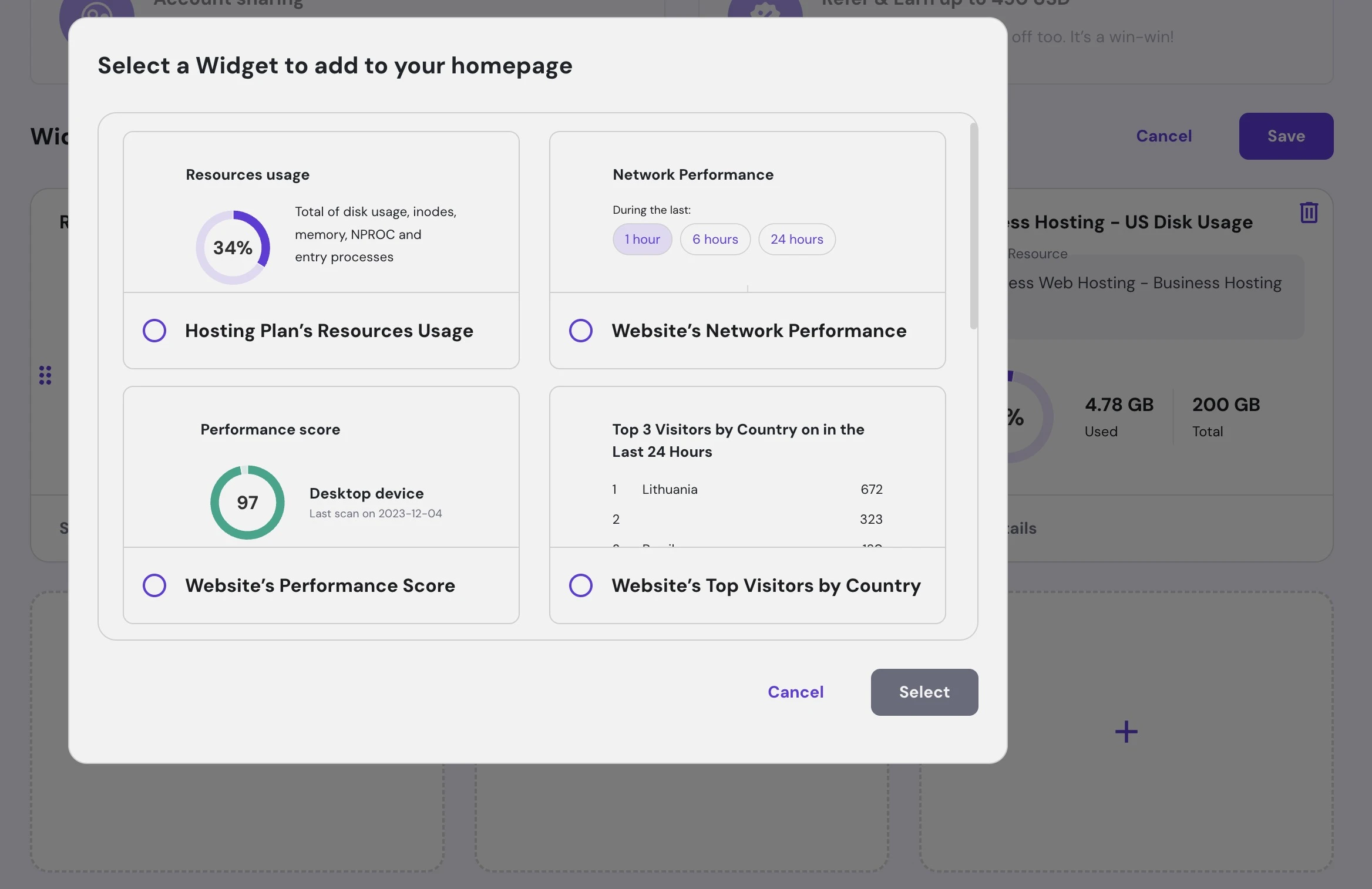 Hostinger Customizable HomePage Widgets