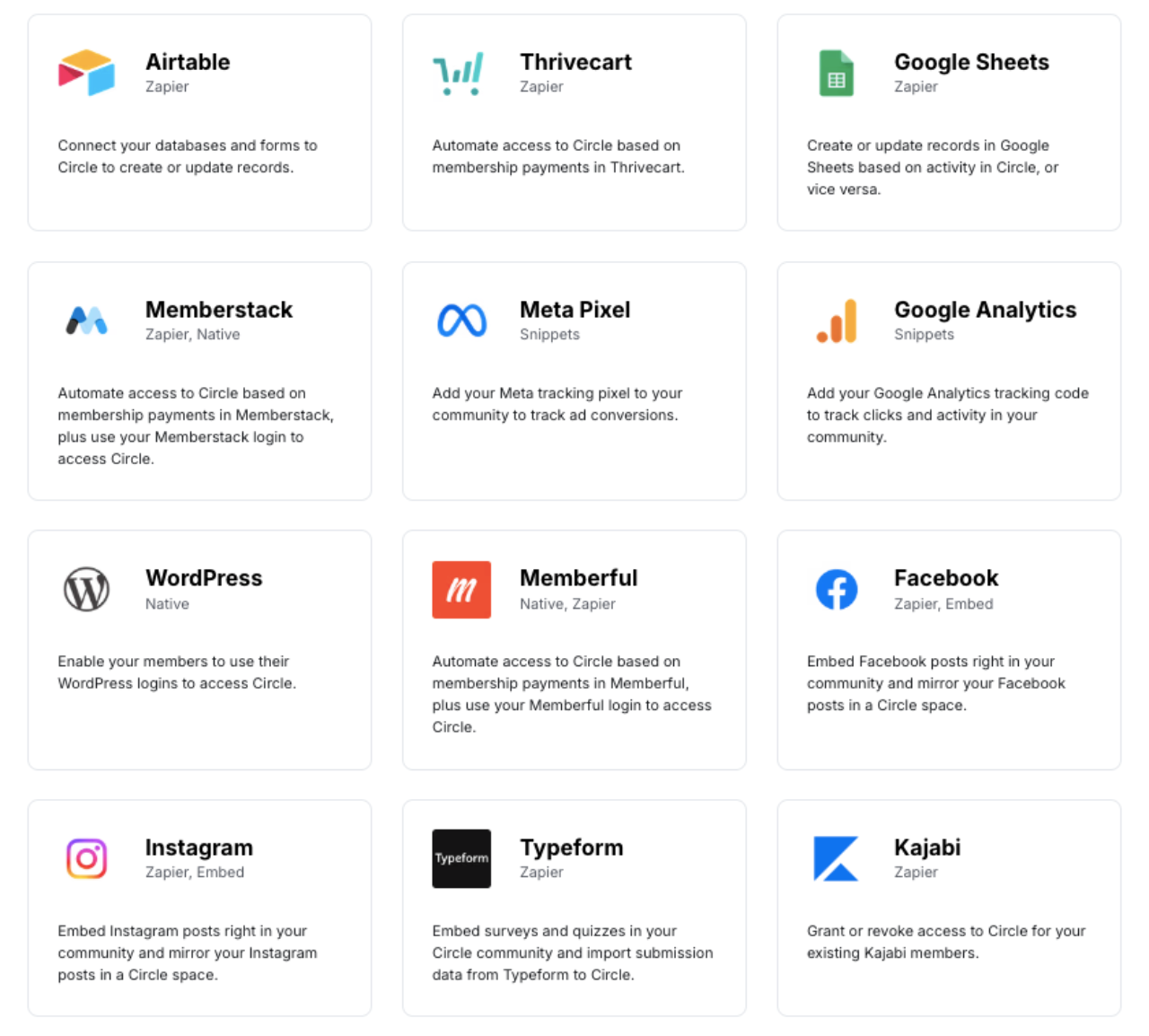 Circle integrations and API options