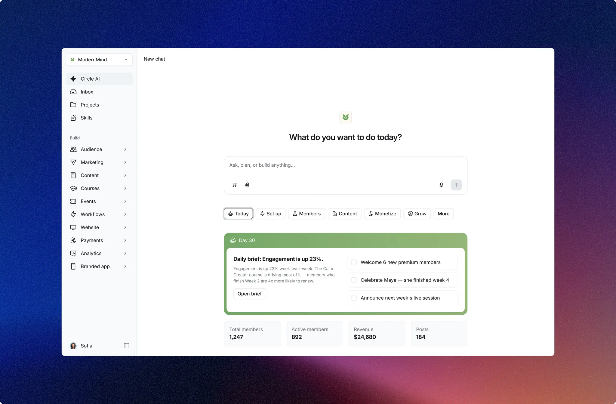 Circle AI assistant dashboard