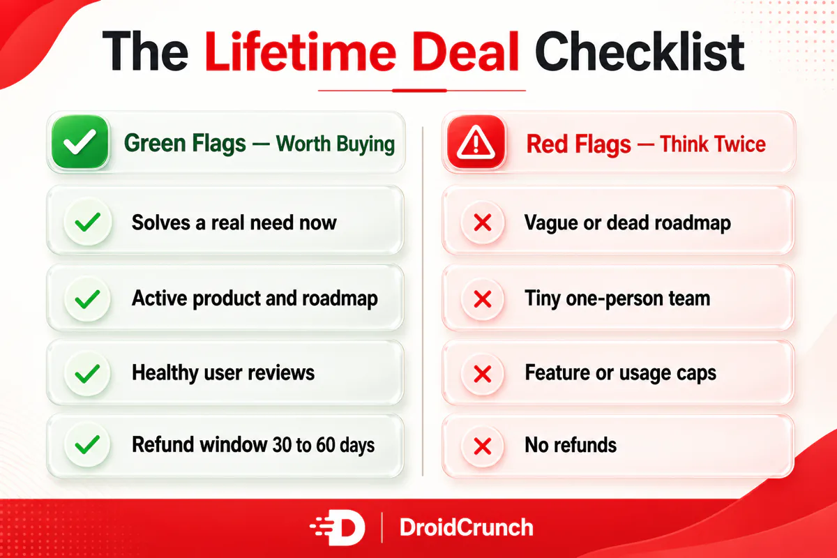 Lifetime deal checklist: green flags worth buying versus red flags to think twice